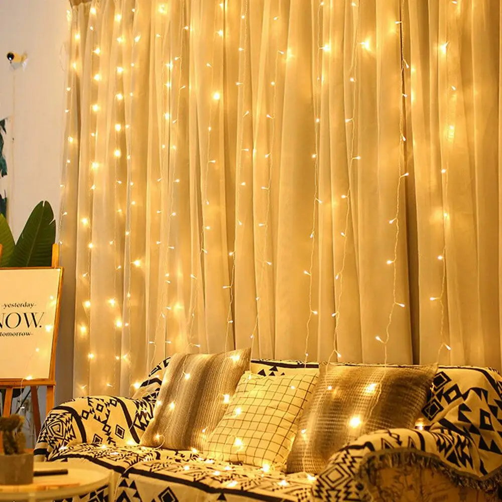Светодиодный светильник-гирлянда в виде сказочных занавесок на Рождество, свадьбу, вечеринку, подключаемый домашний декор, для гостиной, фотосъемки, Европейский разъем - Цвет: Warm White