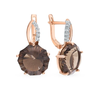 

Gold earrings with раухтопазами and cubic zirconia sunlight sample 585