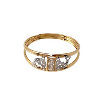 

Gold ring two-tone 18k dolphin openwork center cubic zirconia [AB9851]