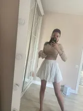 Surmiitro-Falda corta de gasa blanca y negra para mujer, Falda corta Coreana de cintura alta, plisada, Mini, estética, para verano, 2021