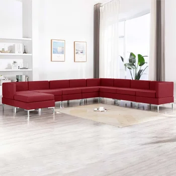 

9 PCs red wine fabric sofa Set sofa