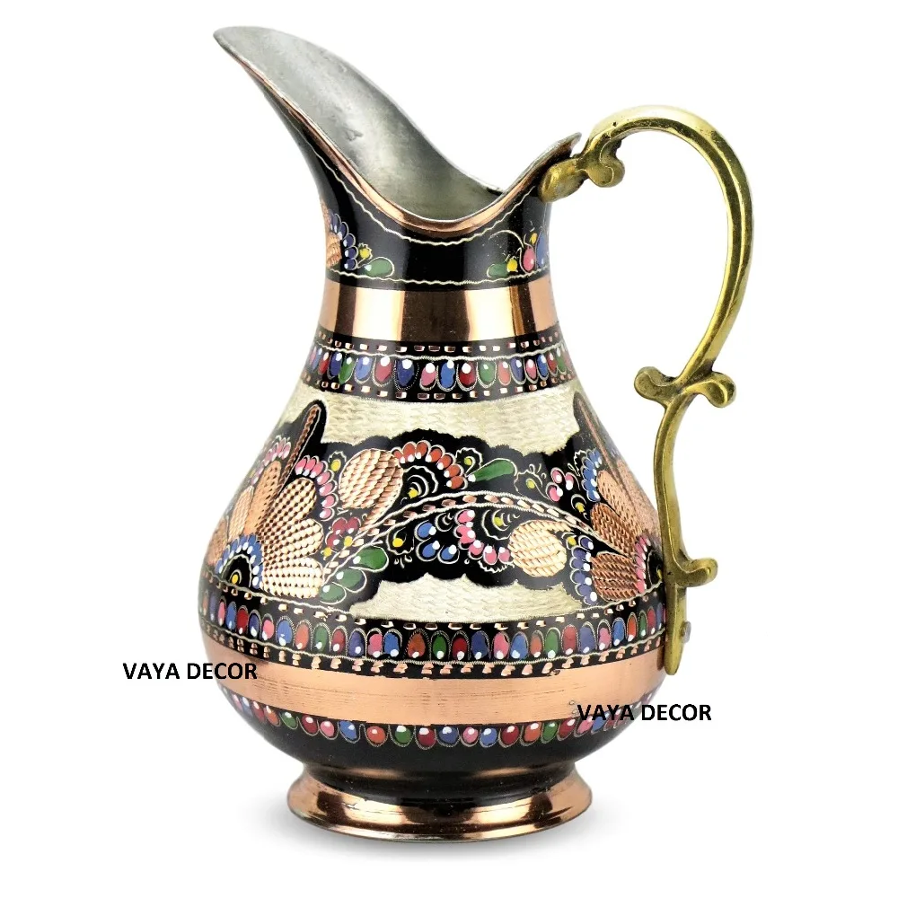 4-Copper Pitcher Turkish Water Pitcher Large Water Jug Juice Jug Pure Copper Pitcher Carafe 2 Lt (70 fl) Handhamade MADE IN TURKEY