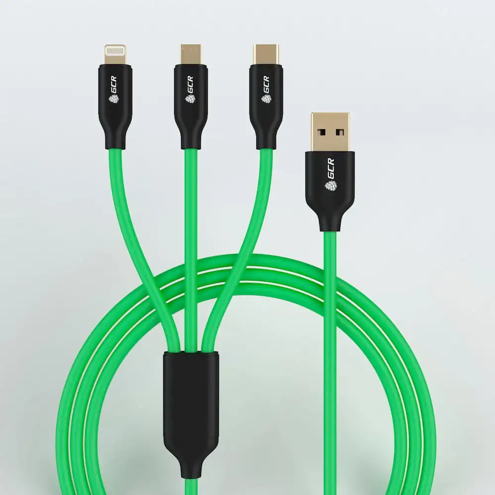 GCR Кабель 3 в 1 для быстрой зарядки USB 2.0- USB micro, Type-c, Lightning