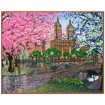 

KL (H)-3006 set for embroidery with ribbons 'Evening pond' 25.5x35 cm
