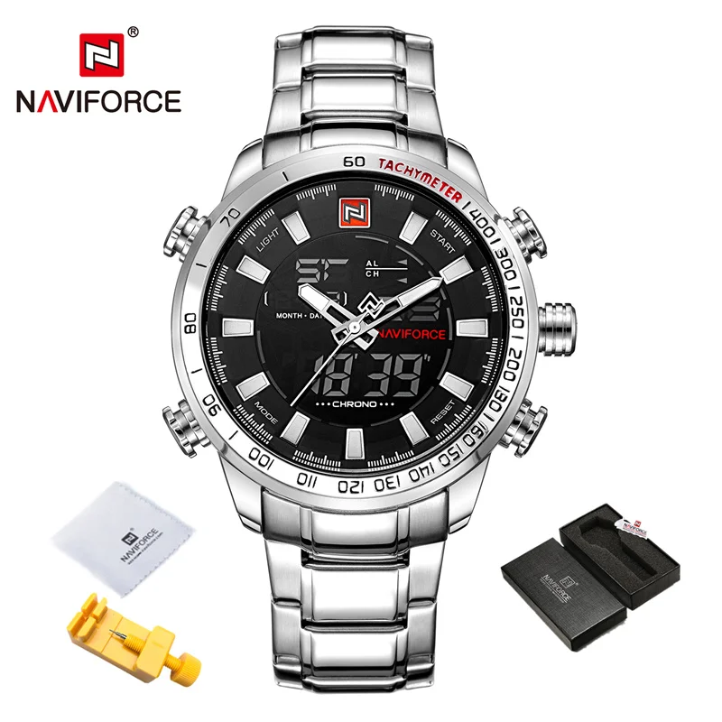 Mens Watches Luxury Fashion Sport Watch NAVIFORCE Brand Men Quartz Analog Digital Clock Male Waterproof Stainless Steel Watches 