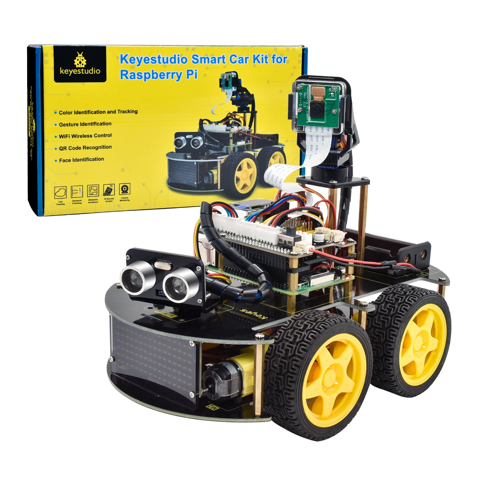 Keyestudio Raspberry Pi Robot Car Kit+5 Megapixels Camera Module Python ...