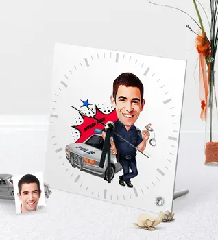 

Personalized Mr Traffic Police Caricature Of Desktop Square Glass clock-1