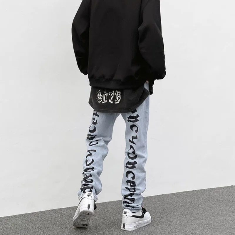 Letter Jeans With Print Men Streetwear Denim Trousers Women Trendyol Low Rise Man Pants Y2k Hip Hop Men's Straight Leg Slim