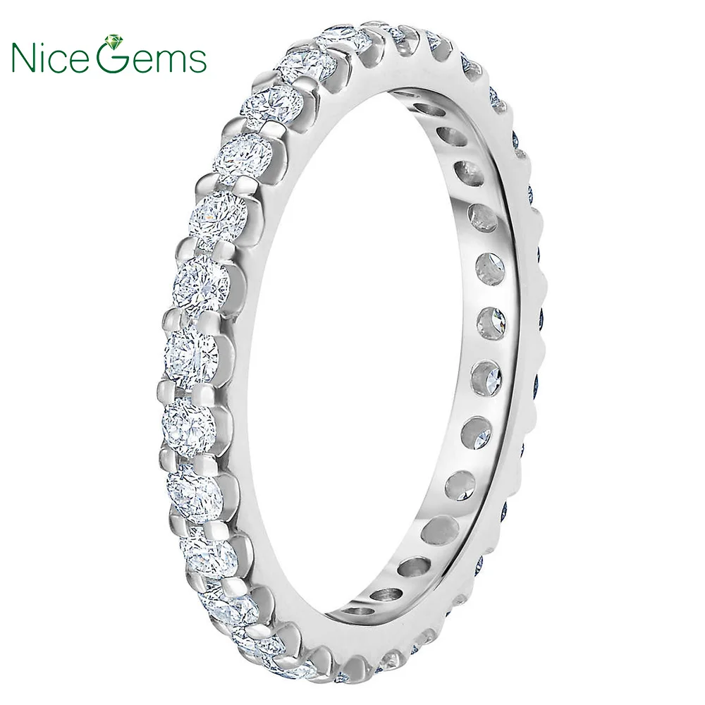 NiceGems, Платиновое кольцо вечности, круглый бриллиант, 1,00 ctw, Муассанит, обручальное кольцо, кольцо вечности, обручальное кольцо VVS1