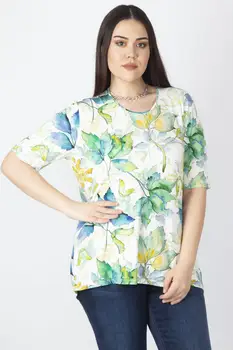 

Sans Textile Women Green Stone Detail Flower Pattern Blouse 65 N16035