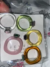 HUANZHI-Conjunto de anillos redondos de resina acrílica para mujer, colorido, Diamante de imitación cuadrado geométrico, regalo de viaje, 2021