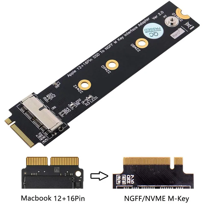 Адаптер SSD 12 + 16pin для NVME M.2 NGFF M Key адаптер 2013 2014 2015 2016 2017 MacBook с поддержкой 22*110 |