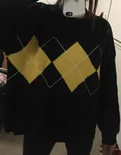 Jerséis de estilo coreano con estampado geométrico para otoño e invierno, jerséis de punto holgados de gran tamaño con cuello redondo, jersey de Mujer