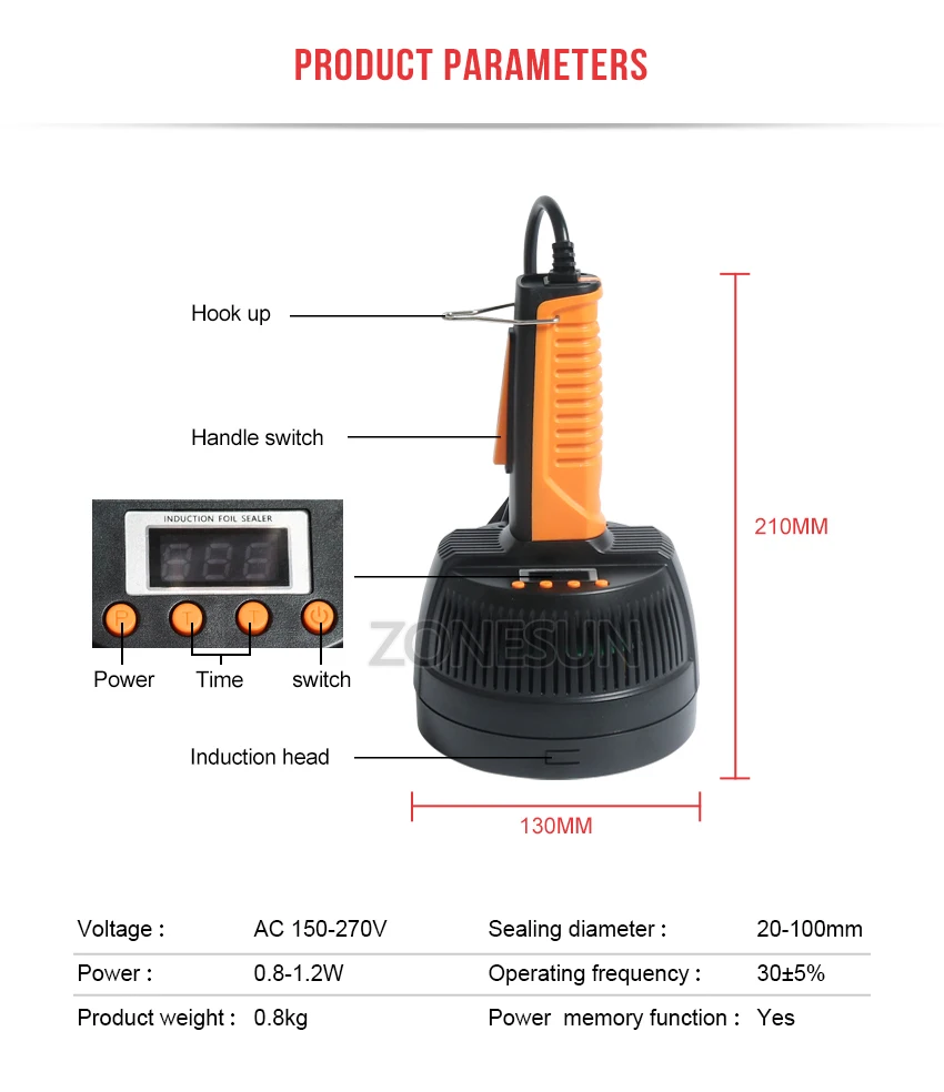 ZONESUN ручной 220V электромагнитный укупориватель, машина для запечатывания алюминиевой фольгой Пластик Стекло насадка для бутылок машина