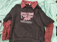 Fleece Sweatshirt Hoodies Pullover Plaid Women's Letter Patchwork Print Thicken Winter