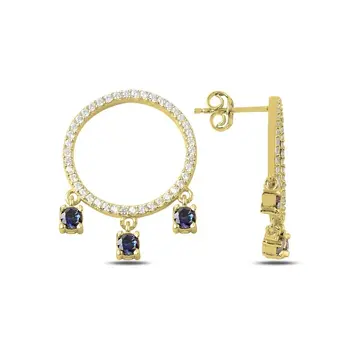 

Angemiel 925 Silver Zircon Stone Dangle Studded Earrings-Gold Plated