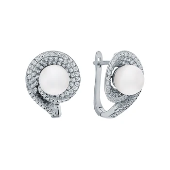 

Silver earrings with pearls imitation and cubic zirconia sunlight sample 925