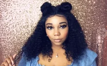 Peluca de cabello humano rizado de 13x4 para mujer, Frontal de encaje postizo, pelo negro brasileño predespuntado con Baay, Remy 150%