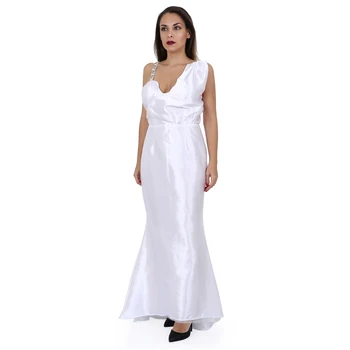 

Tantrona White Satin Swarovski Stone Long Evening Dress