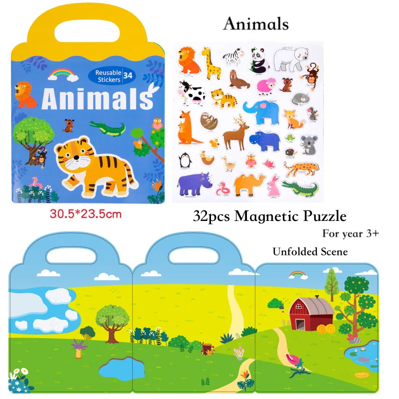 Montessori Children Scene Sticker Book DIY Puzzle Sticker Book Reusable  Cartoon Animal Learning Cognition Toy Kids Gift - AliExpress