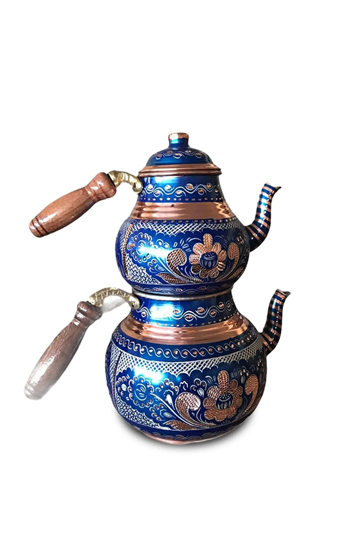 Handmade Turkish Double Boiler Tin Plated Copper Teapot