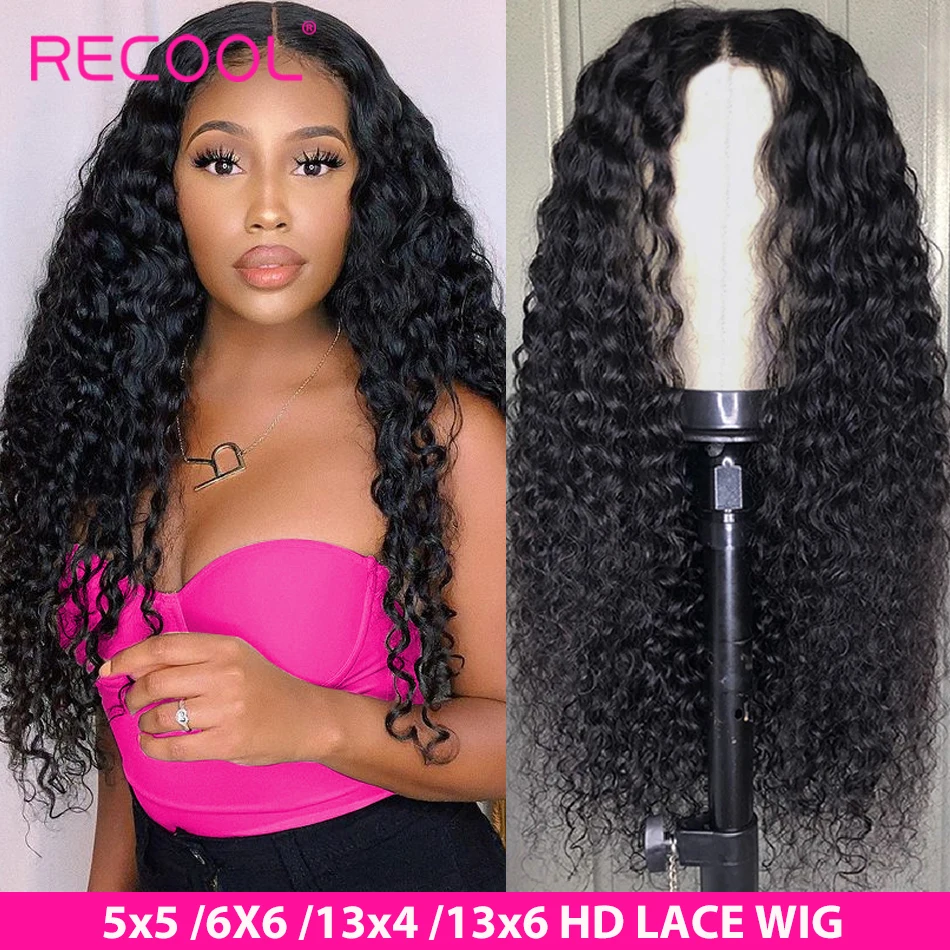 Recool 13x6 HD Lace Front Wig Water Wave Lace Frontal Wigs Wet And Wavy Wigs For Women Human Hair 5x5 Transparent Lace Wigs