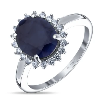 

Silver ring with cubic zirconia and Sapphire Nat. (U)