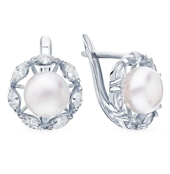 

Silver earrings with cubic zirconia and pearls sunlight sample 925