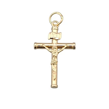 

Cross crucifix 18k gold Christ round stick 21mm. Chatón ends