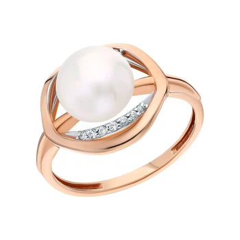 

Gold ring with cubic zirconia and pearls cultured sunlight sample 585