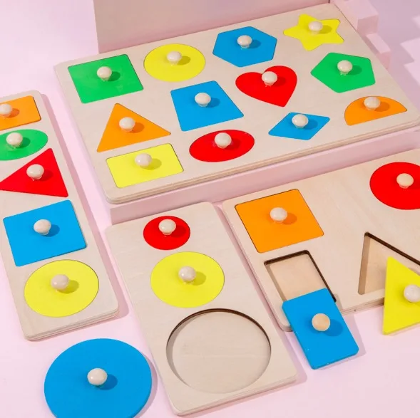 Montessori Toy Wooden Grasp Board Geometric Shape Educational Color Sorting Math Puzzle Preschool Learning Game Baby Kid Toy 1PC 3