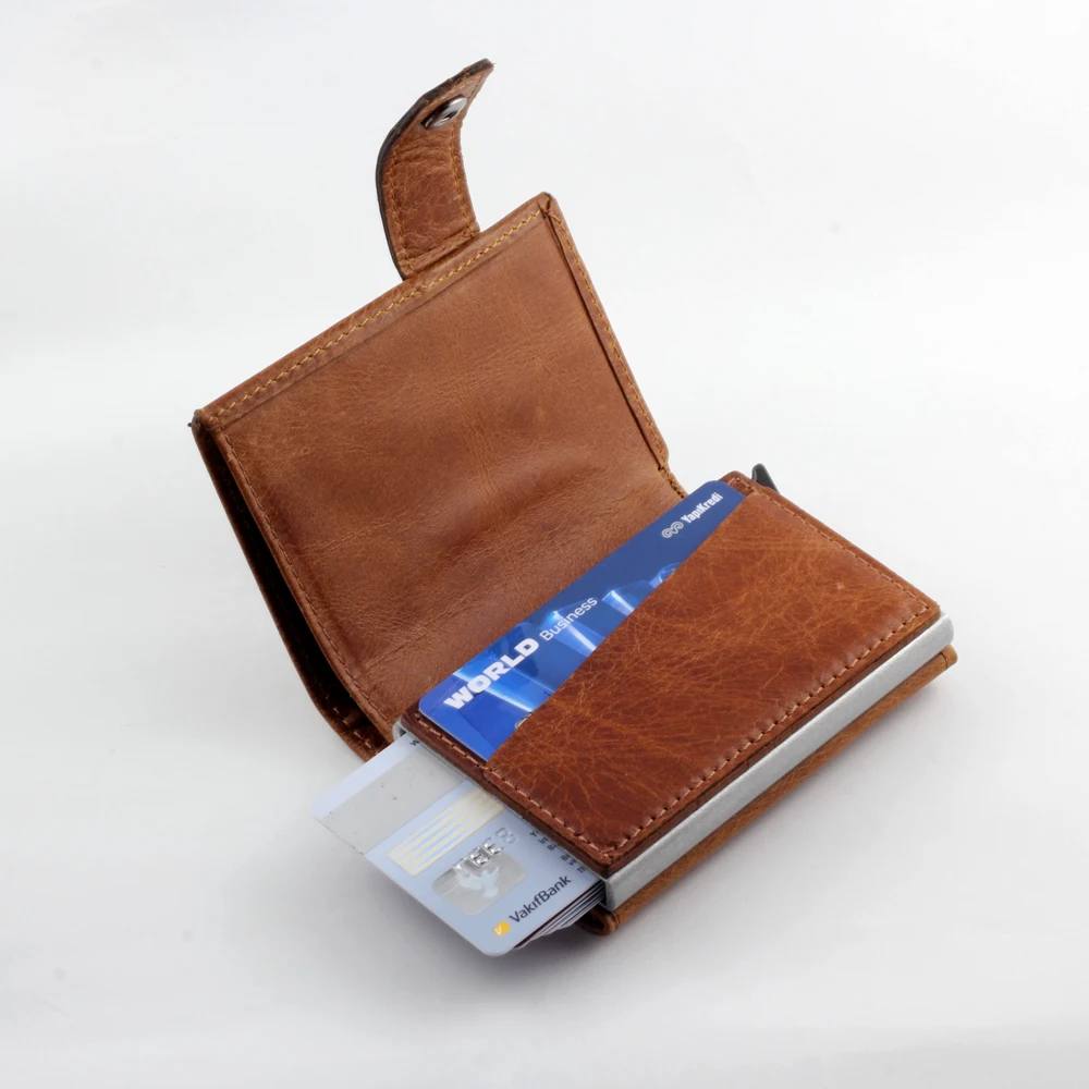 Smart Wallet Business Card Holder Real Cow Leather Handmade Smart Automatic Card Holder Men Gift