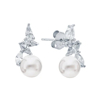 

Silver earrings with cubic zirconia and pearls imitation sunlight sample 925