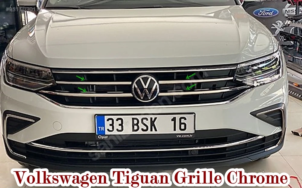 

For Volkswagen Tiguan 2 Chrome Front Grill 2020 2021 Stainless Steel 4 Pcs Ornament Car Auto Quality Ornament Accessory Sport