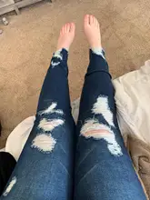 Pantalones vaqueros rasgados con cordón para mujer, Jeans elásticos con agujeros, informales, de talla grande, 2021