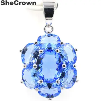 

27x17mm SheCrown Created Rich Blue Violet Tanzanite Gift For Sister Silver Pendant