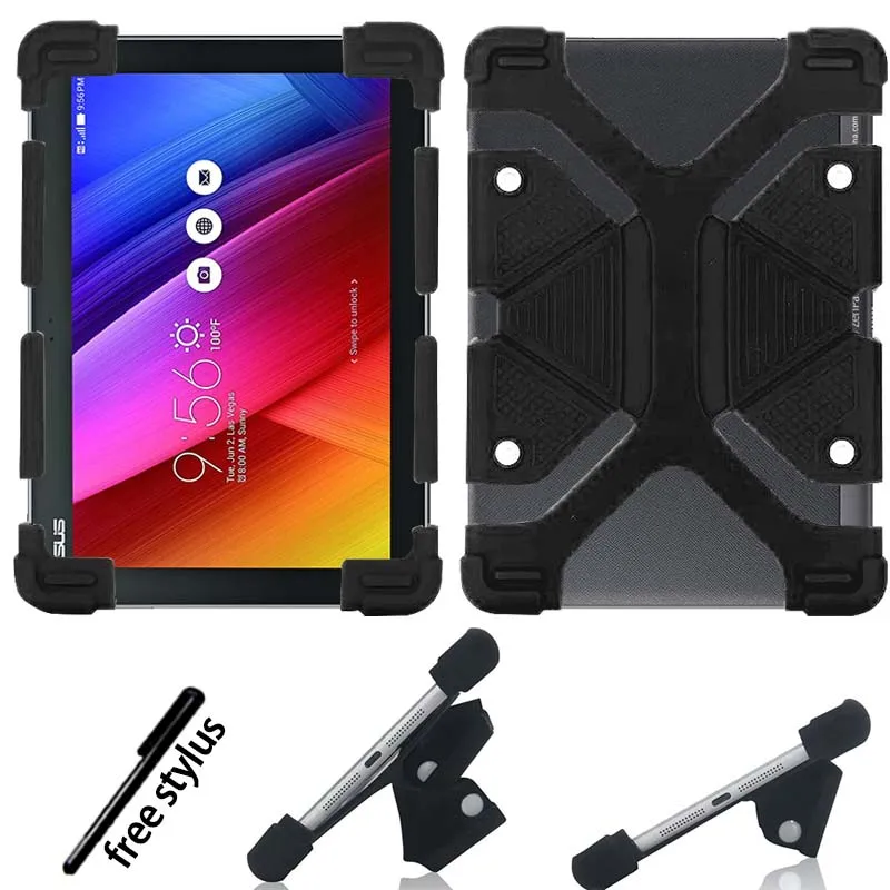 black KK& LL для Asus ZenPad 10 дюймов- мягкий резиновый умный планшет противоударный силиконовый чехол-подставка+ стилус - Цвет: black