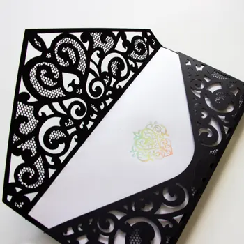 

DIY Wedding Invitations with template Elegant black cover and white insert laser cut floral printable diy kit cover - Packs!