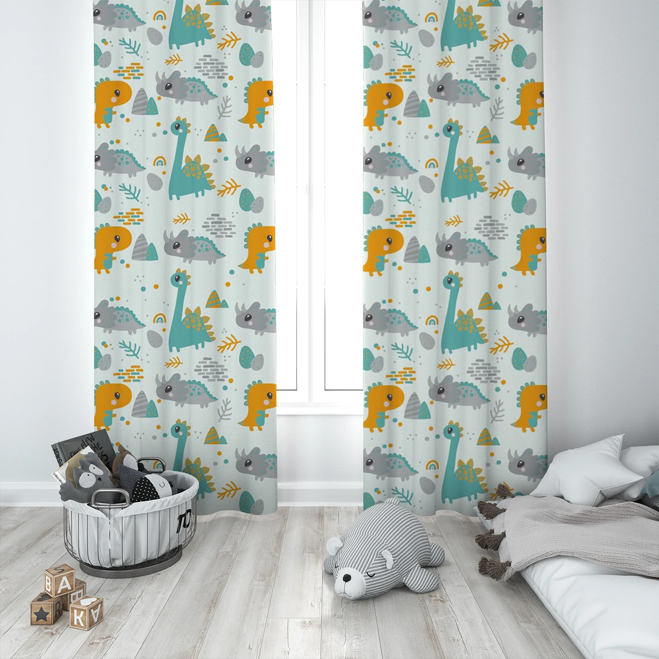 

Curtains Children 3D Printed Decorative Items Home Childrens Room White Little Dinosaur Model 1415