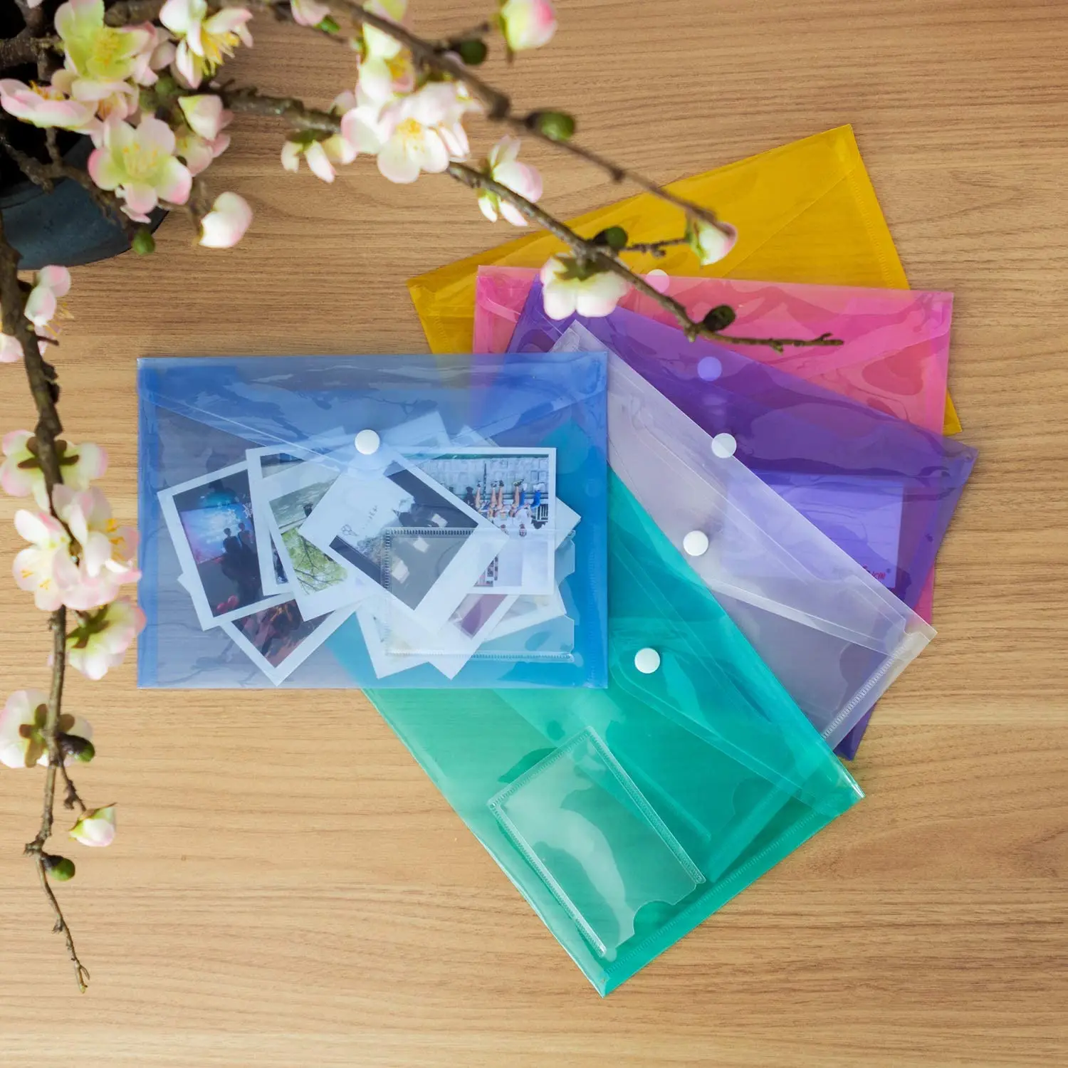 5PCS A5 Poly Envelope Folder with Snap Button Clear Waterproof Plastic Document Protector for School Home Office Organization