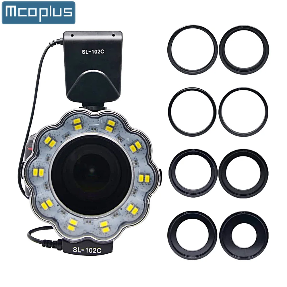Mcoplus Macro LED Ring Flash Bundle 6800K with 8 Adapter Ring for Canon Nikon Pentax Olympus Panasonic DSLR Camera