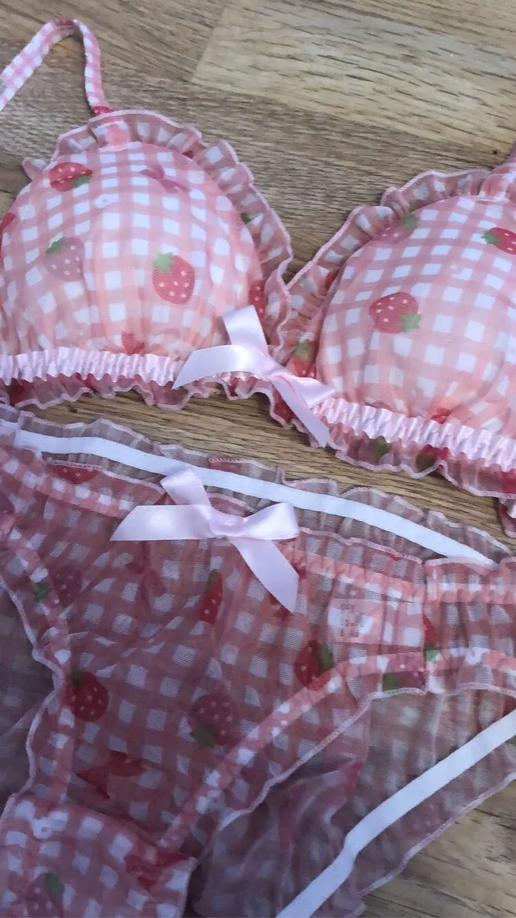 Lolita Women's Cute Strawberry Print Bra & Panties Lingerie Set Japanese Girl Bras Briefs Underwear Set Women Bra and Panty Set|Bra & Brief Sets|   - AliExpress