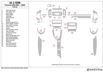 

Interior trim for Porsche 996 2002-2004. Set L1509.