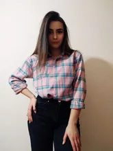 Plaid Shirt Tops Long-Sleeve Office Women Coat Loose Ladies Karsany And