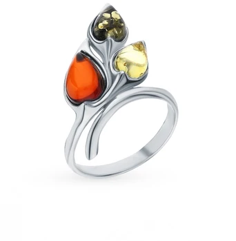

Silver ring with amber sunlight sample 925