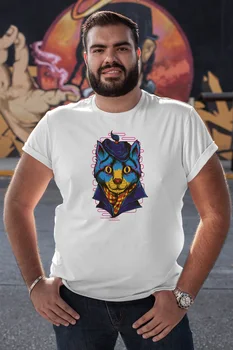 

Angemiel Wear Gentleman Cat White Men 'S Cotton Big Size T-Shirt