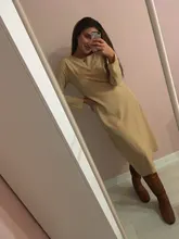 Satin Dress Mid-Long Femme Robe Long-Sleeve WOTWOY Elegant Women Vestidos Cotton Solid