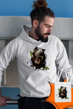 

Angemiel Wear T-Rex White Male Hooded Sweatshirt Bags Kombin