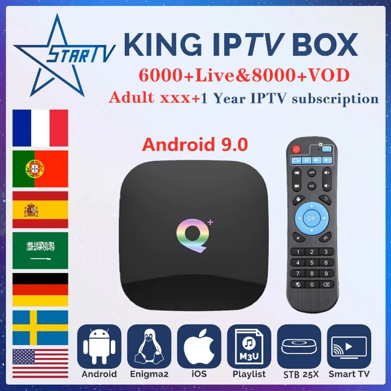 

Q Plus Smart TV Box Android 9.0+KING iptv subscription 6000+Live for IPTV France Arabic Portugal Spain Europe IPTV m3u enigma2
