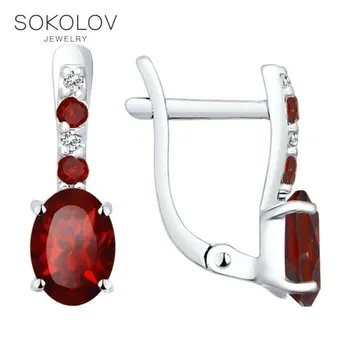 

Drop Earrings with stones SOKOLOV from silver with garnet and cubic zirkonia fashion jewelry 925 women's male, long earrings